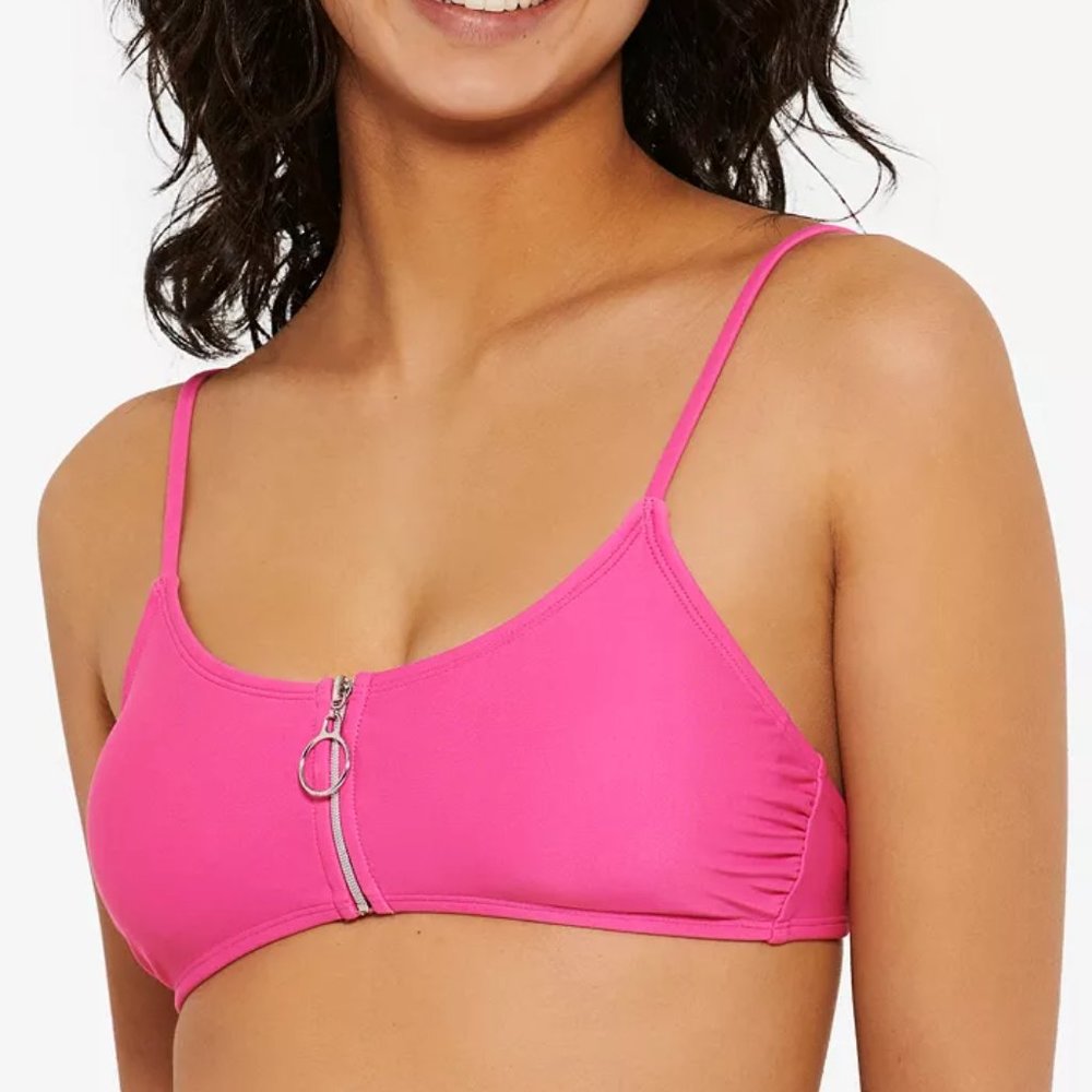 Hula Honey Solid Zipper Bralette Bikini Top